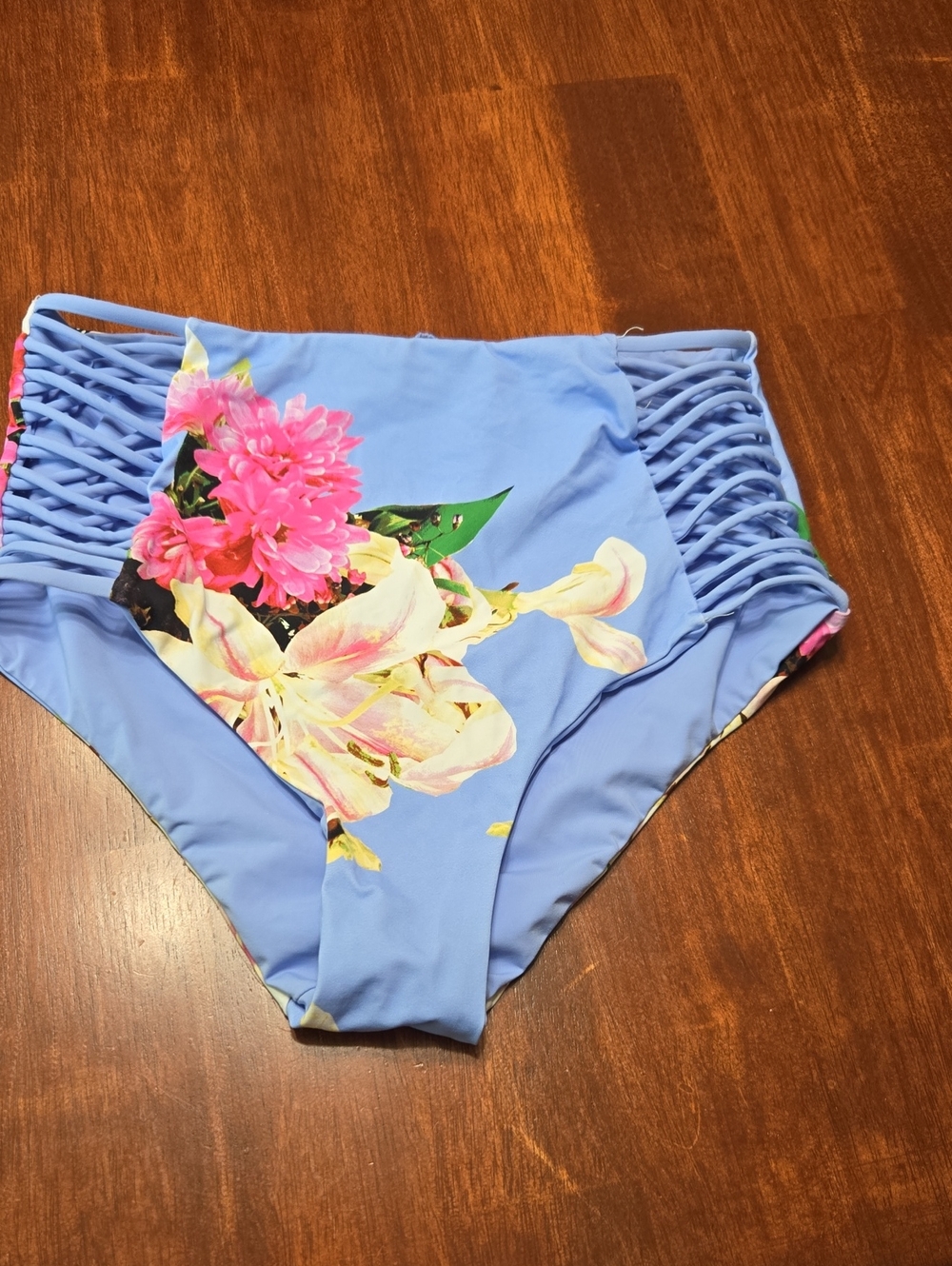 TiniBikini Light Blue Floral String Bikini Bottoms